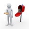 3d man letter delivery and open mailbox