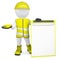 3d man in overalls with a checklist