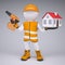 3d man in overalls with screwdriver and house