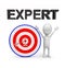3d man with perfectly aimed arrows on target board _ expert text concept