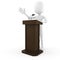 3d man podium speech, on white