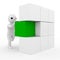 3d man putting green cube in wall arragement of cubes illustration