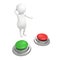 3d man with red and green buttons wondering choice