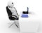 3d man relaxing in office on chair with laptop and book on table illustration