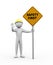 3d man with safety first road sign