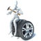 3d man sitting on car wheels