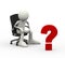 3d man sitting on chair and question mark