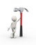 3d man standing with claw hammer
