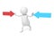 3d man stop concept arrows pointing in opposite directions