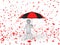 3d man with umbrella under falling hearts