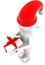3d man wearing santa hat and holding ribbon wrapped gift concept