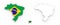 3D map of Brazil white silhouette and flag