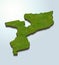 3D map green of Mozambique on White background