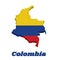 3D Map outline of Colombia, a horizontal tricolor of yellow double-width, blue and red
