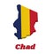 3D Map outline and flag of Chad, A vertical tricolor of blue, gold, and red