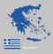 3D Map outline and flag of Greece, Nine horizontal stripes, in turn blue and white; a white cross on a blue square field in canton