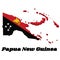 3d Map outline and flag of Papua New Guinea, triangle is red with the soaring Raggiana Bird of Paradise and the lower triangle is