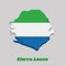 3d Map outline and flag of Sierra leone, A horizontal tricolor of light green, white and light blue