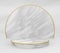 3d marble round podium with gold ring, white marble empty studio room, product background, mockup for cosmetic display