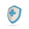 3d medical protection shield. Medical protection, insurance symbol. Concept of medical insurance, hygiene. Vector illustration