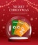3d merry Christmas coupon giveaway banner template with coupons inside a crystal ball. Special sale event, limited offer