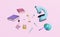 3d microscope, globe, paper plane, magnifying, beaker, test tube icon isolated on pink background. room online innovative