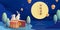 3d Mid Autumn moon scenery banner