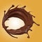 3d milk chocolate ripple whirlpool splash isolated on brown background. 3d render illustration, include clipping path