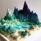 3D Miniature Green Mountain Lake Background