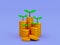 3d minimal financial growth concept. business growth. a pile of coins with a small tree growing.