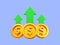 3d minimal financial growth concept. Higher foreign exchange rates. coins with a green arrow rising.