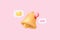 3D minimal notification bell icon with color objects floating around on pastel background. new alert concept for social media