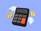 3d minimal shopping payment and checkout. online shopping concept. Bill with a calculator and coins.