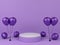 3D minimalist purple podium with purple metallic balloons for product display.