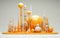 A 3D minimalistic representation of industrial chemicals orange, Generative Ai