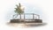 3D MMA arena on the fight island. Octagon on the sand. Palm tree, sun, sand. Birds in the sky. MMA Isolated. 3D rendering