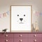 3d Mockup green nursery interior closeup with a frame with minimal print of a bear a pale pink furniture