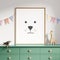 3d Mockup green nursery interior with a frame with minimal print of a bear a pale pink furniture with toys