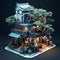 3d model Asian house building night life generated by ai