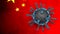 3D model of blue Coronavirus on a China flag background