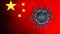 3D model of blue Coronavirus on a China flag background