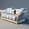 3d Model Of Blue And White Plaid Fabric Sofa