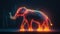 3d model of a colorful Elephant in different colors on black background, in the style of made of wire, light white and orange.