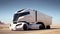 3d model of futuristic electric truck on highway. Future city background. Electric automobile