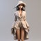 3d Model Of Girl In Short Trench Coat And White Hat