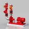 3D model of an industrial pump and pipe section with shut off valves on a gray isolated background. 3d illustration.