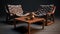 3d Model Of Leatherhide Style Wooden Chairs And Coffee Table