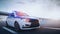 3d model police car on highway. Very fast driving. Realistic 4k animation.