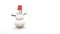 3d model of a snowman, illustration isolated on white background. Picture of a snowman with a red bucket on his head, a