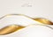 3D modern luxury template design white, light brown curved shapes and golden glitter line light sparking on clean background